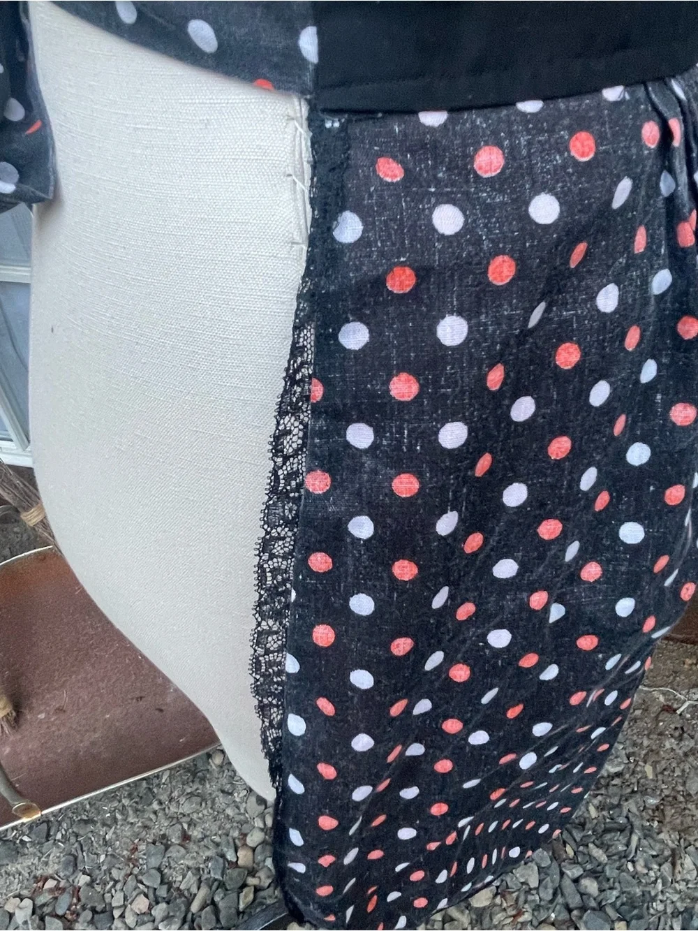 Vintage Orange and Black Polka Dot Half Apron - Kitchen Linen